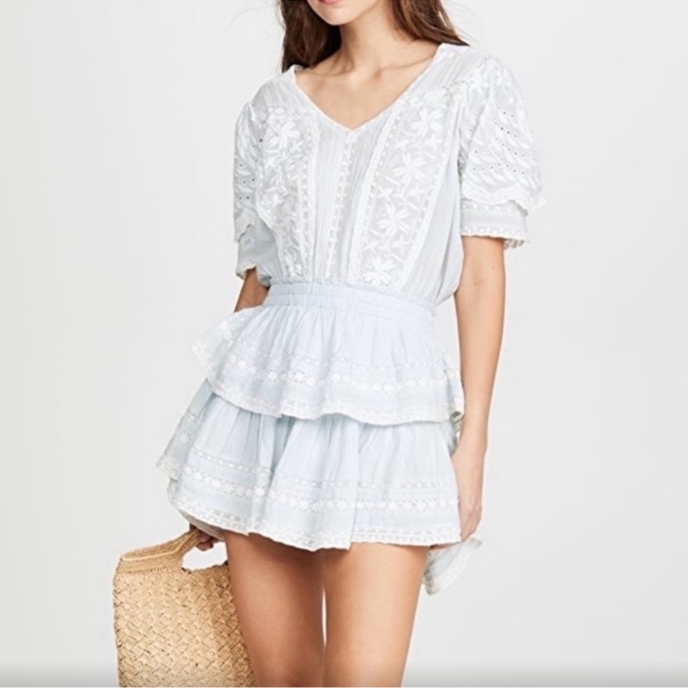 LoveShackFancy blue and white eyelet dress XS